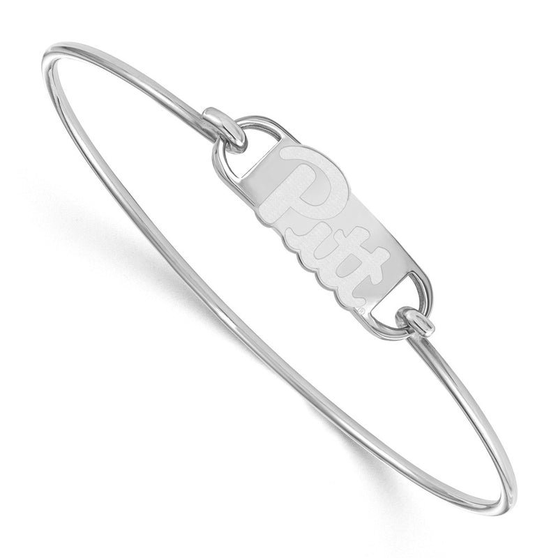 Sterling Silver Rhodium Plated Logoart University Of Pittsburgh Small Center 7 Inch Wire Bangle
