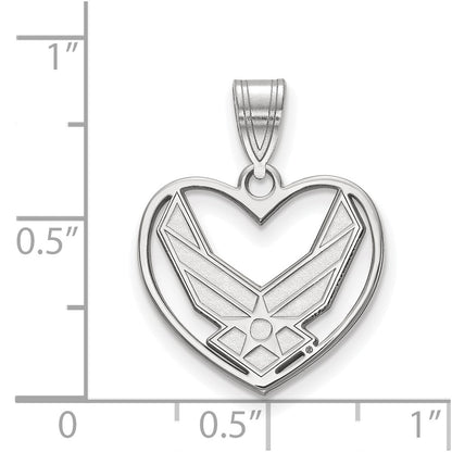 Sterling Silver Rhod-Pltd Logoart U.s. Air Force Heart Pendant