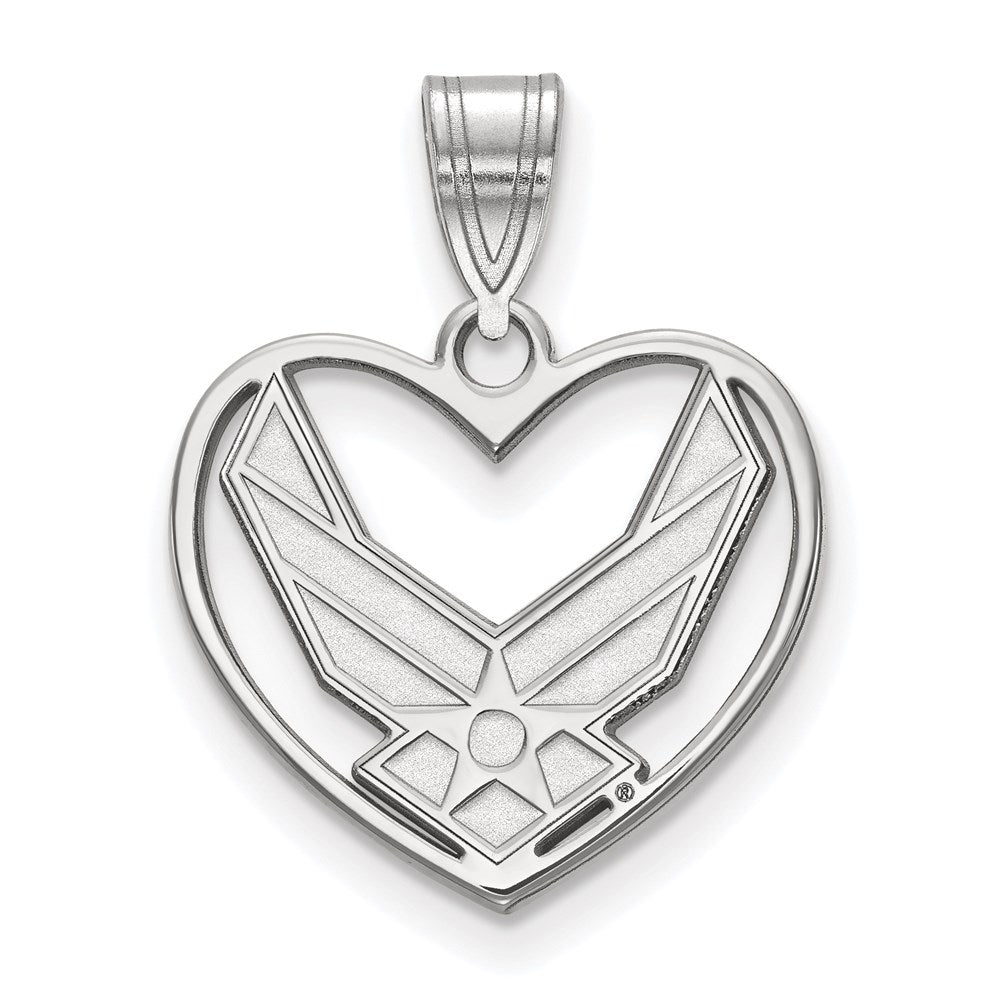 Sterling Silver Rhod-Pltd Logoart U.s. Air Force Heart Pendant