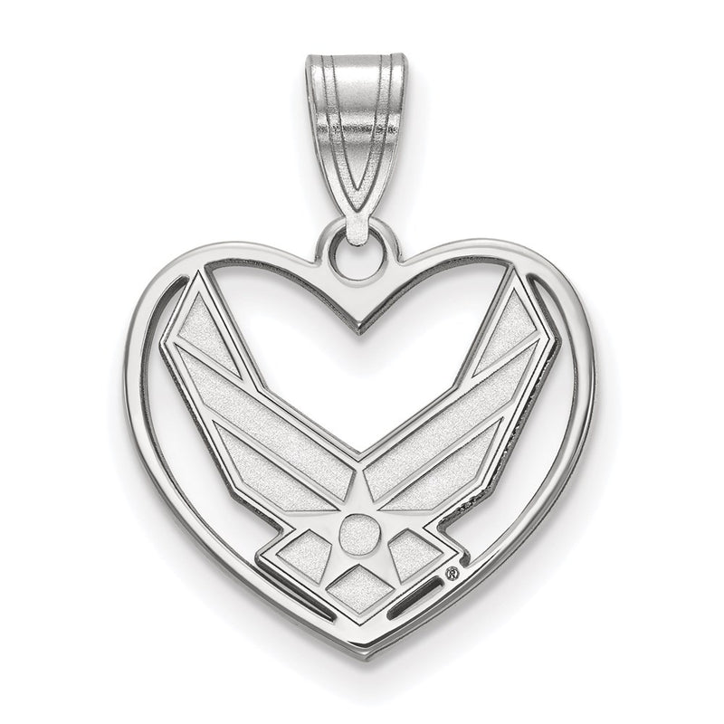 Sterling Silver Rhod-Pltd Logoart U.s. Air Force Heart Pendant