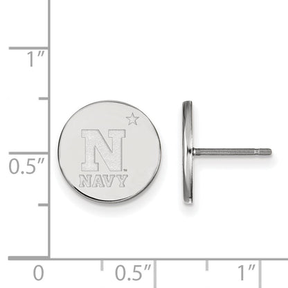 Sterling Silver Rhodium Plated Logoart Us Naval Academy Small Disc Post Earrings