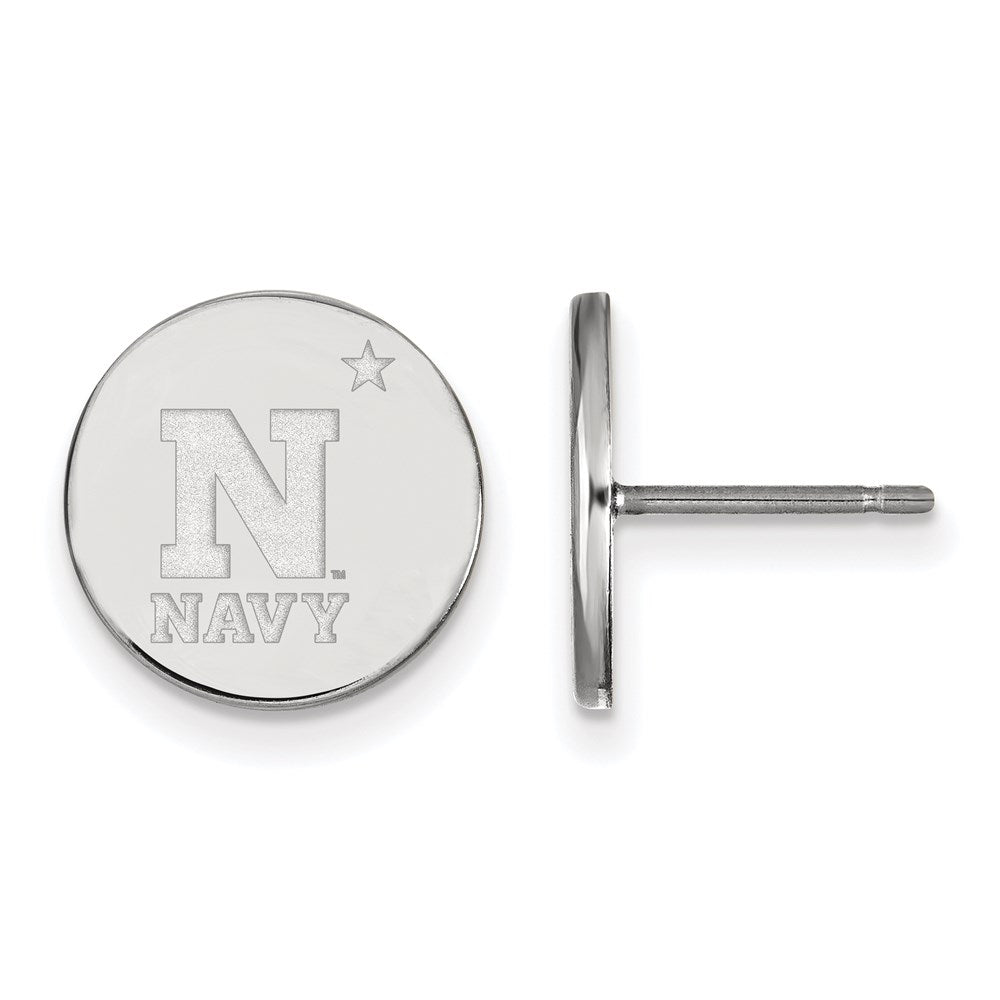 Sterling Silver Rhodium Plated Logoart Us Naval Academy Small Disc Post Earrings