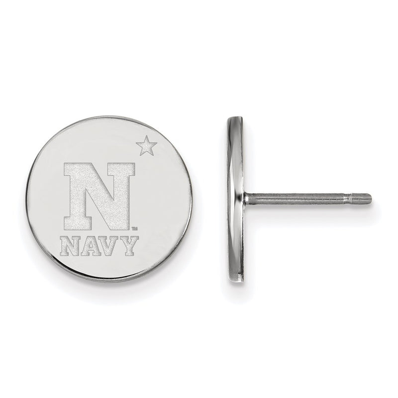 Sterling Silver Rhodium Plated Logoart Us Naval Academy Small Disc Post Earrings