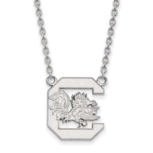 Sterling Silver Rhodium Plated Logoart University Of South Carolina Large Pendant 18 Inch Necklace