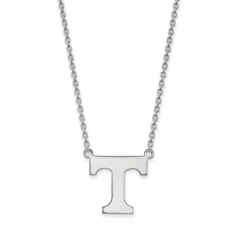 Sterling Silver Rhodium Plated Logoart University Of Tennessee Letter T Large Pendant 18 Inch Necklace