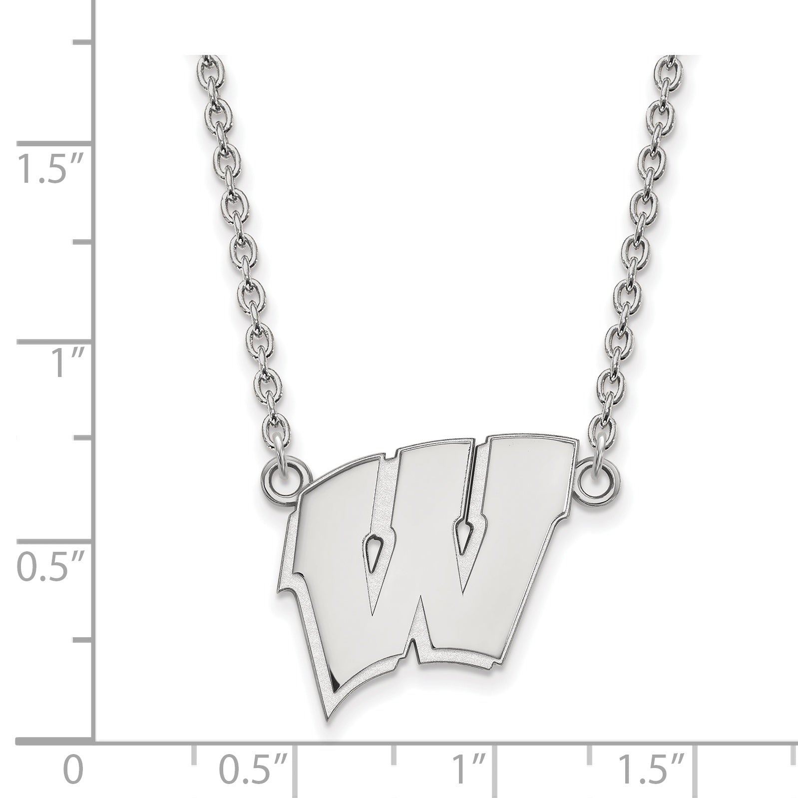 10K White Gold Logoart University Of Wisconsin Letter W Large Pendant 18 Inch Necklace