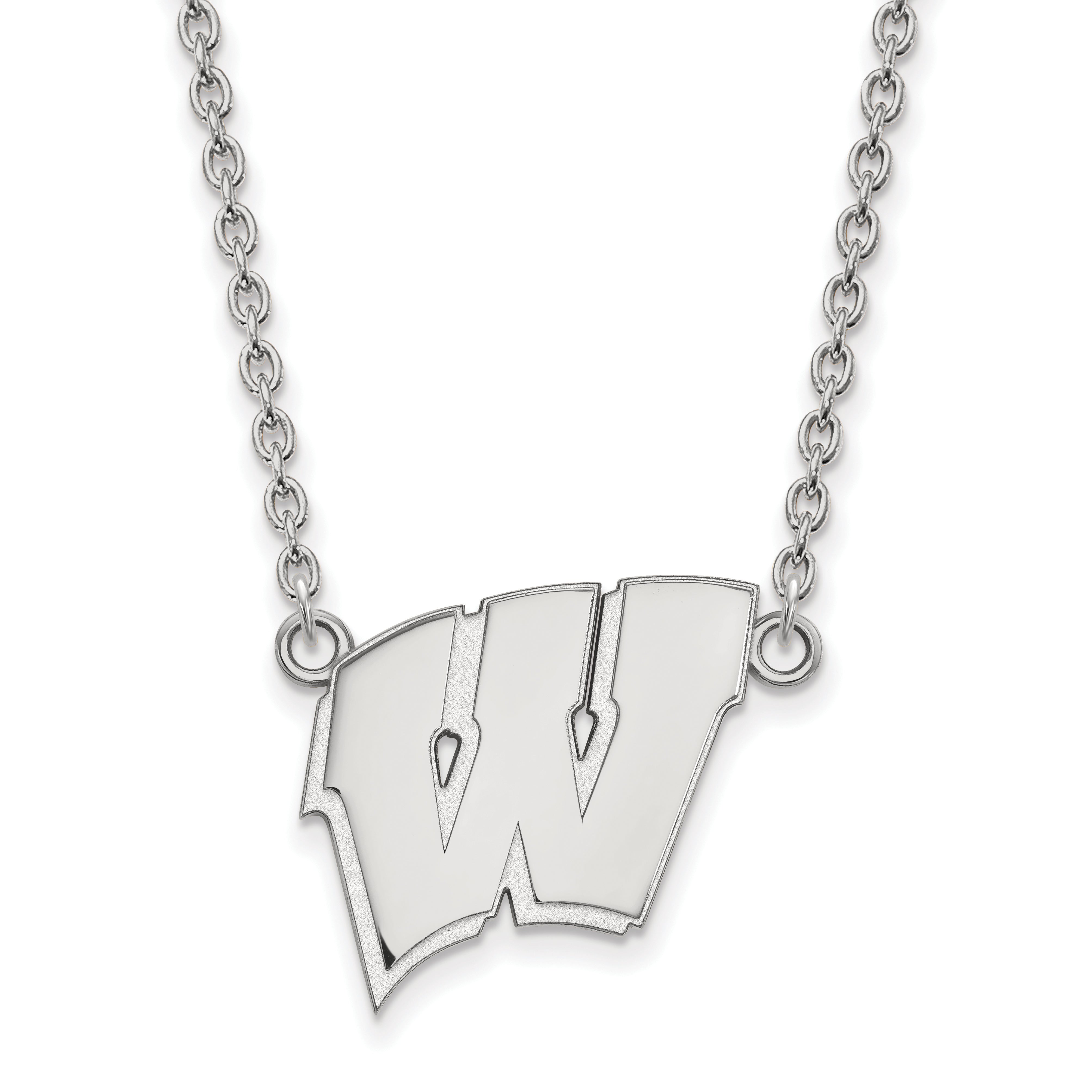 10K White Gold Logoart University Of Wisconsin Letter W Large Pendant 18 Inch Necklace