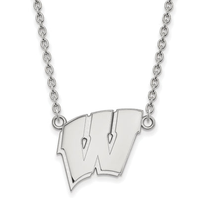 10K White Gold Logoart University Of Wisconsin Letter W Large Pendant 18 Inch Necklace