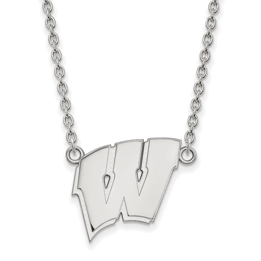 10K White Gold Logoart University Of Wisconsin Letter W Large Pendant 18 Inch Necklace