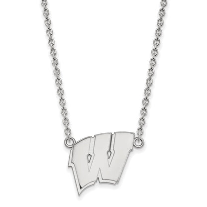 10K White Gold Logoart University Of Wisconsin Letter W Large Pendant 18 Inch Necklace