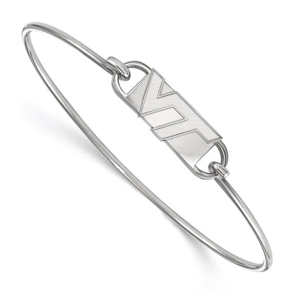Sterling Silver Rhodium Plated Logoart Virginia Tech V T Small Center 7 Inch Wire Bangle