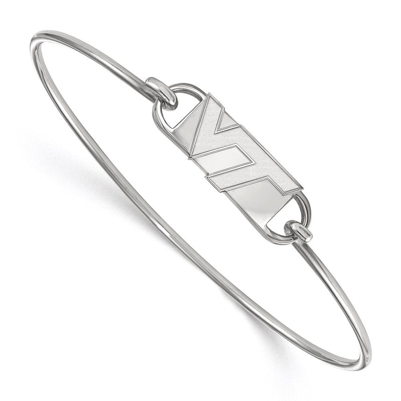 Sterling Silver Rhodium Plated Logoart Virginia Tech V T Small Center 7 Inch Wire Bangle