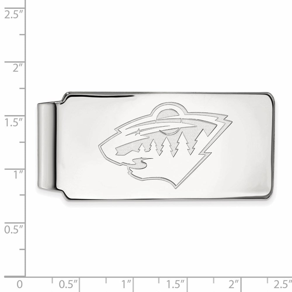 Sterling Silver Rhodium-Plated Nhl Logoart Minnesota Wild Money Clip