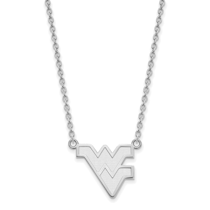 14K White Gold Logoart West Virginia University W V Large Pendant 18 Inch Necklace