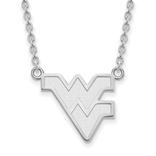 10K White Gold Logoart West Virginia University W V Large Pendant 18 Inch Necklace