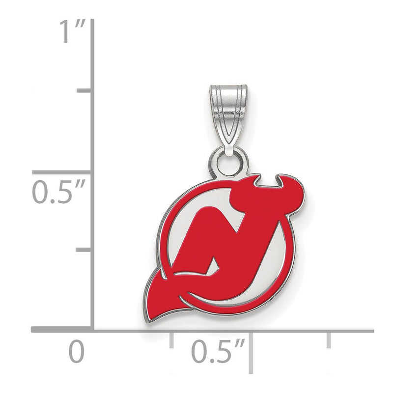 Sterling Silver Rhodium Plated Nhl Logoart New Jersey Devils Small Enameled Pendant