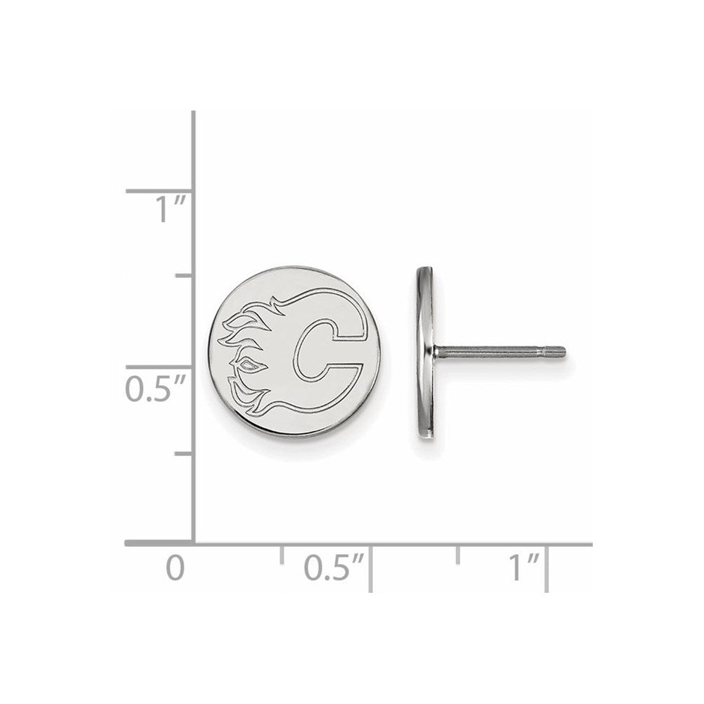 Sterling Silver Rhodium Plated Nhl Logoart Calgary Flames Small Disc Post Earrings