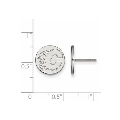 Sterling Silver Rhodium Plated Nhl Logoart Calgary Flames Small Disc Post Earrings