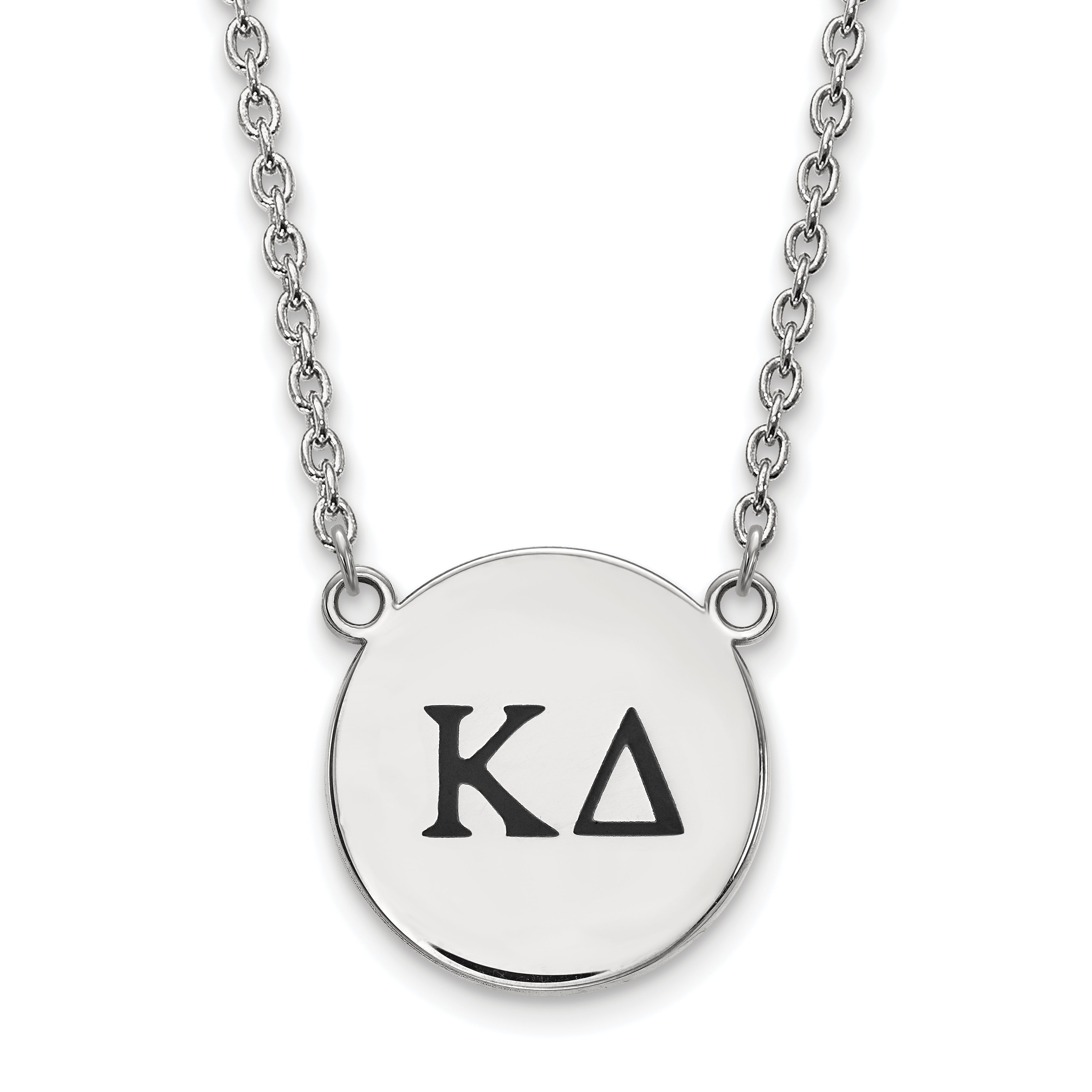 Sterling Silver Rhodium Plated Logoart Kappa Delta Sorority Greek Letters Large Black Enamel Pendant 18 Inch Necklace
