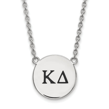 Sterling Silver Rhodium Plated Logoart Kappa Delta Sorority Greek Letters Large Black Enamel Pendant 18 Inch Necklace