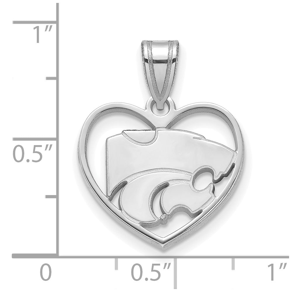 Sterling Silver Rhodium Plated Logoart Kansas State University Wildcat Heart Pendant