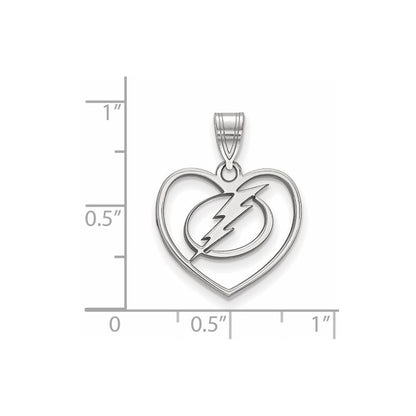 Sterling Silver Rhodium Plated Nhl Logoart Tampa Bay Lightning Heart Pendant