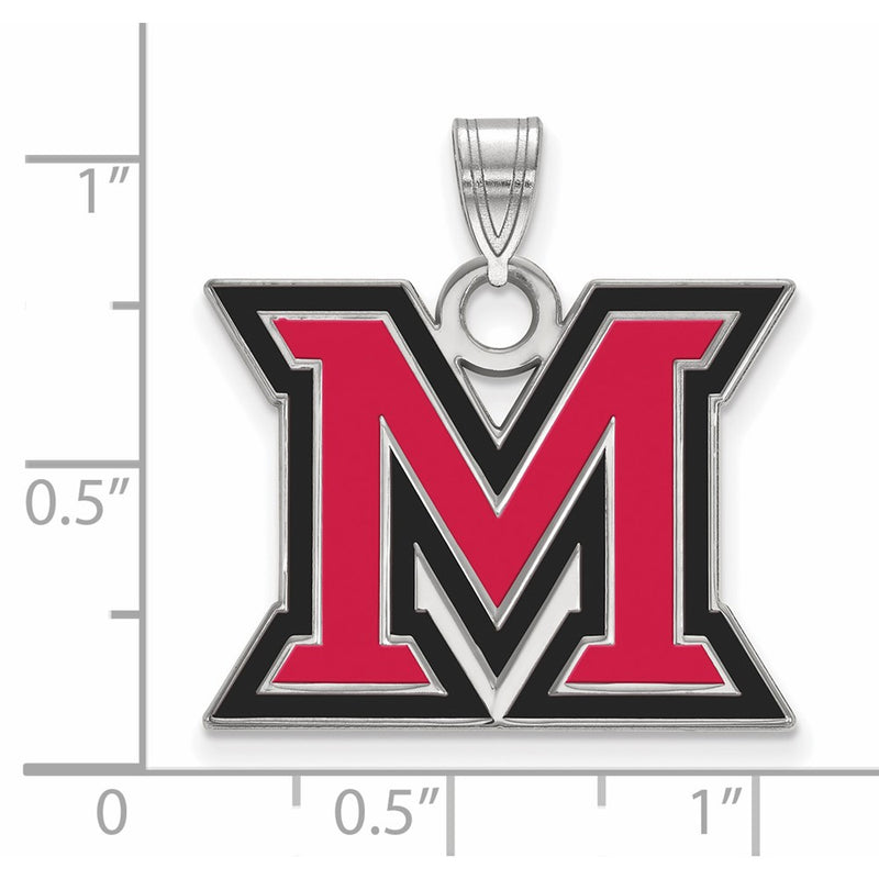 Sterling Silver Rhodium Plated Logoart Miami University Ohio Letter M Large Enameled Pendant
