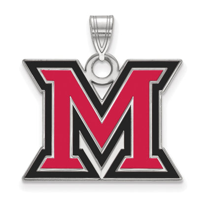 Sterling Silver Rhodium Plated Logoart Miami University Ohio Letter M Large Enameled Pendant