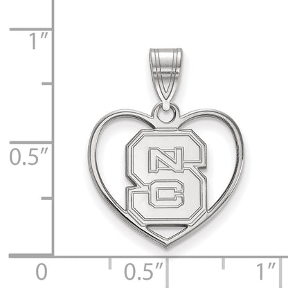 Sterling Silver Rhodium Plated Logoart North Carolina State University N C S Heart Pendant