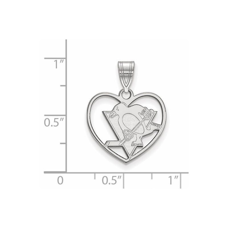 Sterling Silver Rhodium Plated Nhl Logoart Pittsburgh Penguins Heart Pendant