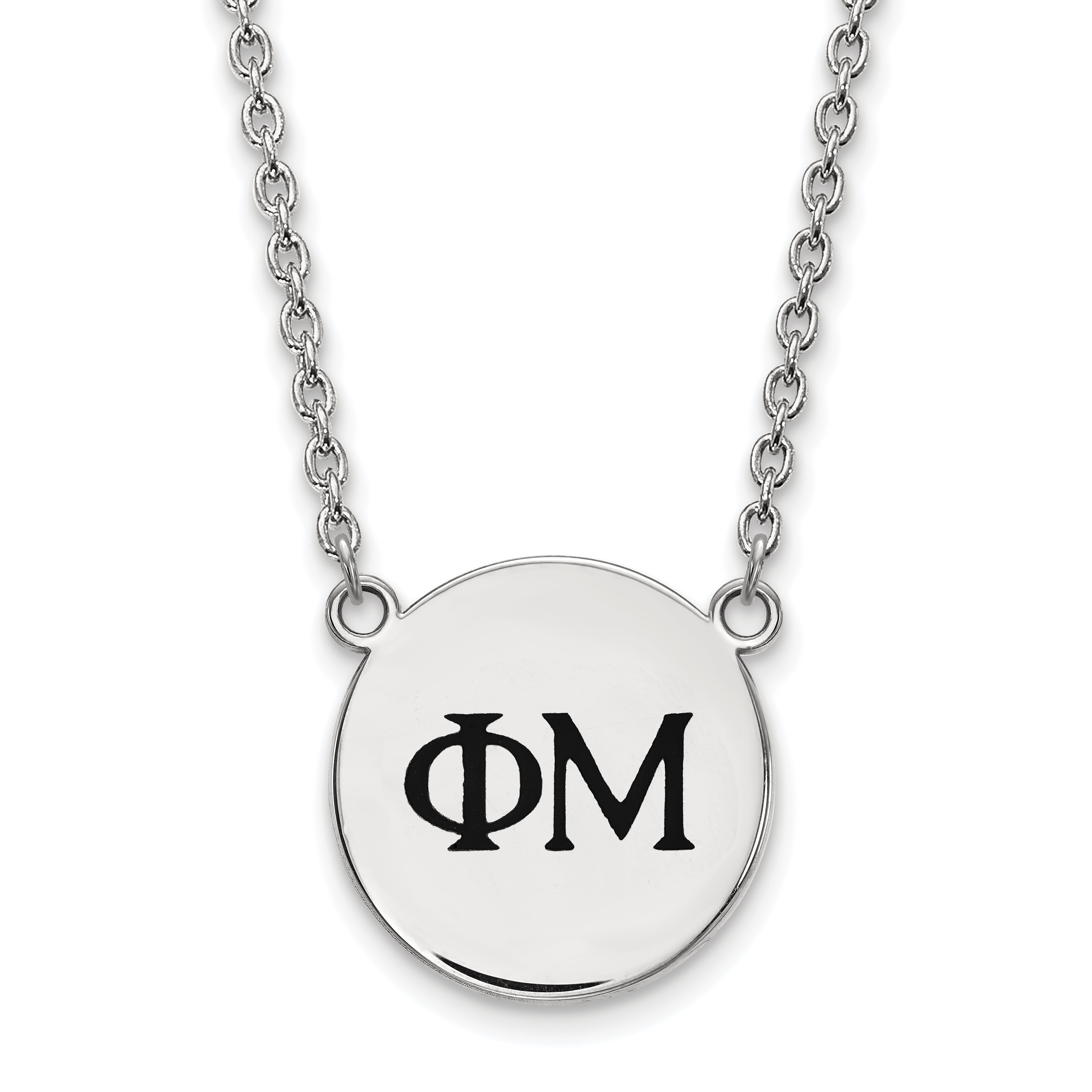 Sterling Silver Rhodium Plated Logoart Phi Mu Sorority Greek Letters Small Black Enamel Pendant 18 Inch Necklace