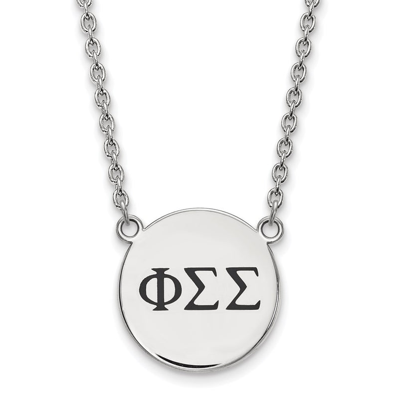 Sterling Silver Rhodium Plated Logoart Phi Sigma Sorority Greek Letters Large Black Enamel Pendant 18 Inch Necklace