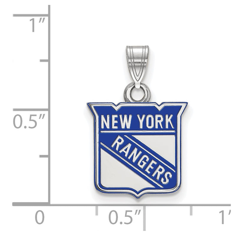 Sterling Silver Rhodium Plated Nhl Logoart New York Rangers Small Enameled Pendant