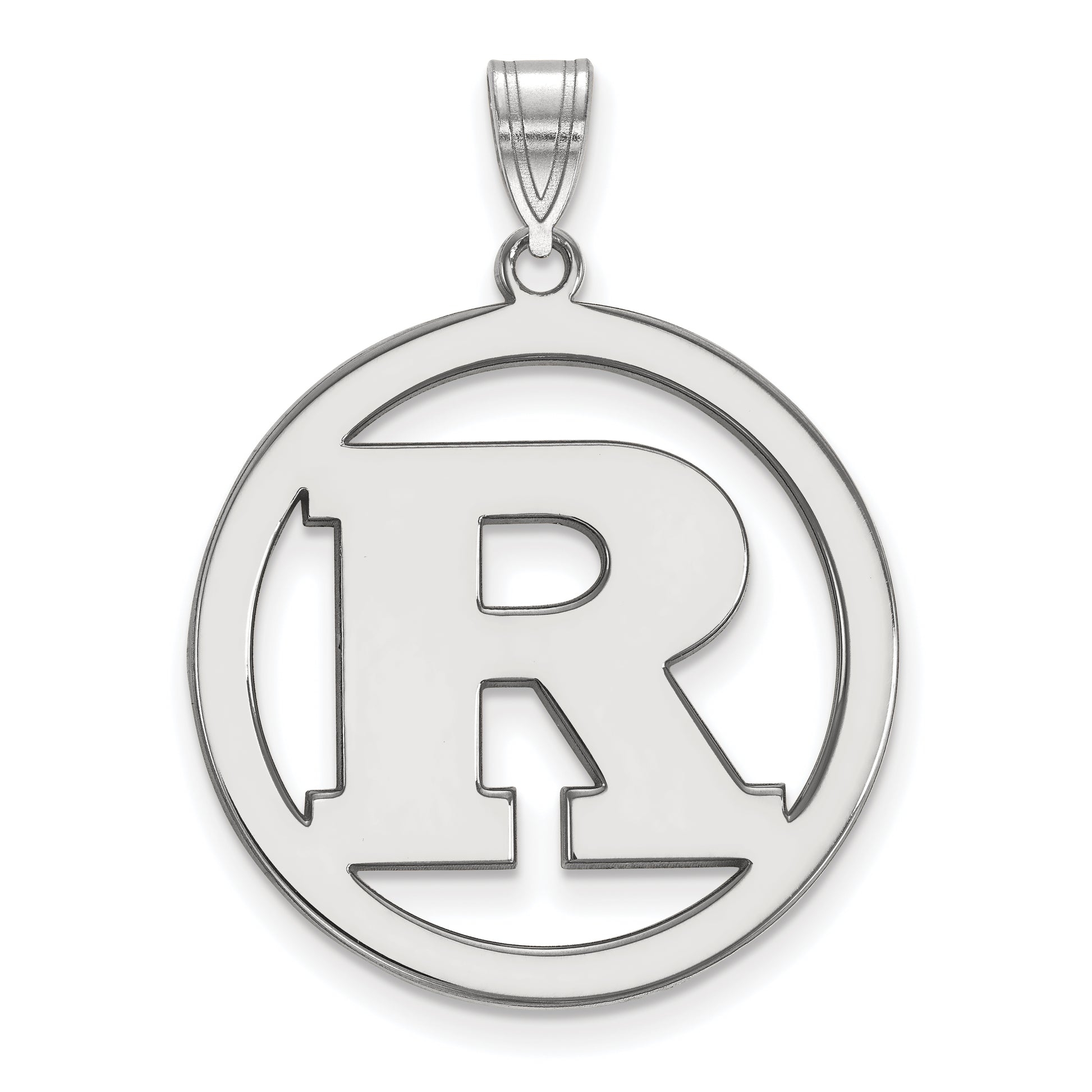 Sterling Silver Rhodium Plated Logoart Rutgers University Letter R Extra Large Circle Pendant