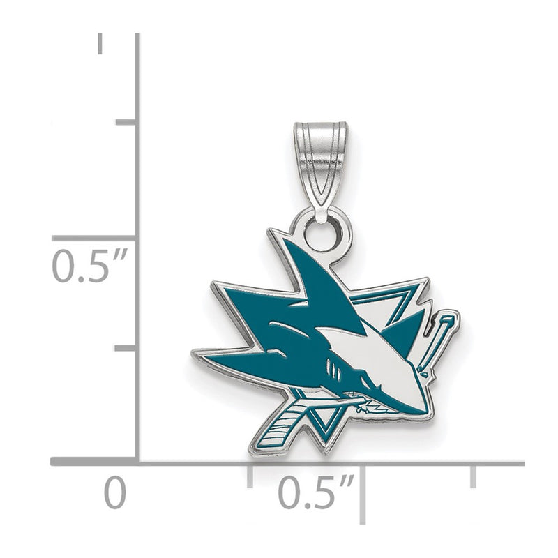 Sterling Silver Rhodium Plated Nhl Logoart San Jose Sharks Small Enamel Pendant