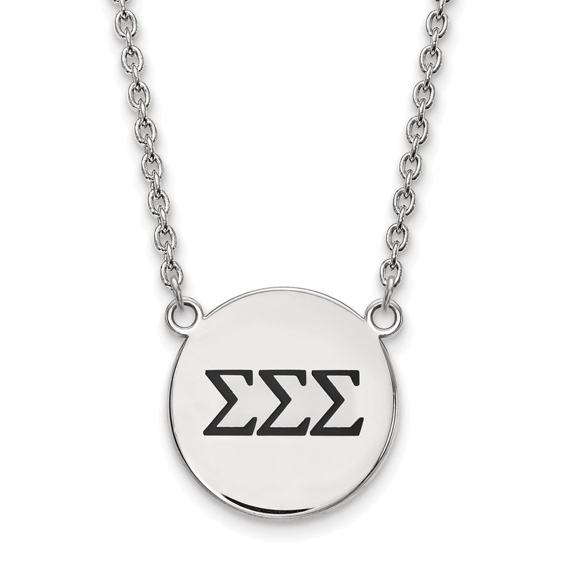 Sterling Silver Rhodium Plated Logoart Sigma Sorority Greek Letters Large Black Enamel Pendant 18 Inch Necklace