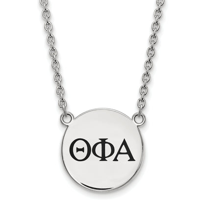 Sterling Silver Rhodium Plated Logoart Theta Phi Alpha Sorority Greek Letters Large Black Enamel Pendant 18 Inch Necklace