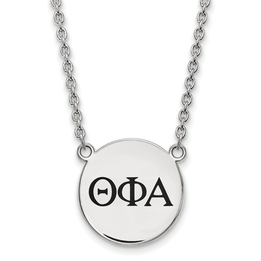 Sterling Silver Rhodium Plated Logoart Theta Phi Alpha Sorority Greek Letters Large Black Enamel Pendant 18 Inch Necklace