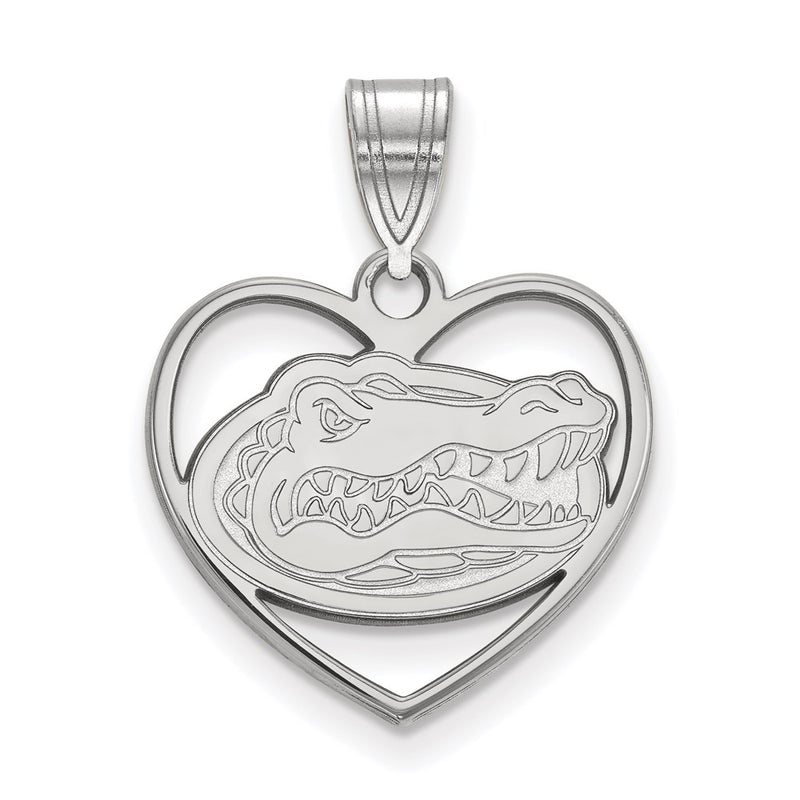 Sterling Silver Rhodium Plated Logoart University Of Florida Gator Heart Pendant
