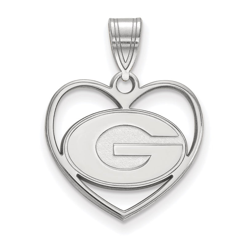 Sterling Silver Rhodium Plated Logoart University Of Georgia Letter G Heart Pendant