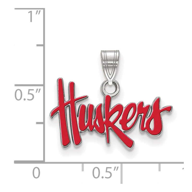 Sterling Silver Rhodium Plated Logoart University Of Nebraska Huskers Small Enameled Pendant