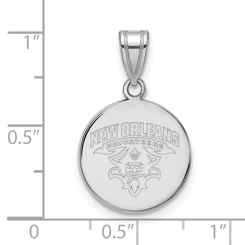 Sterling Silver Rhodium Plated Logoart University Of New Orleans U N O Medium Disc Pendant