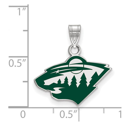 Sterling Silver Rhodium Plated Nhl Logoart Minnesota Wild Small Enameled Pendant