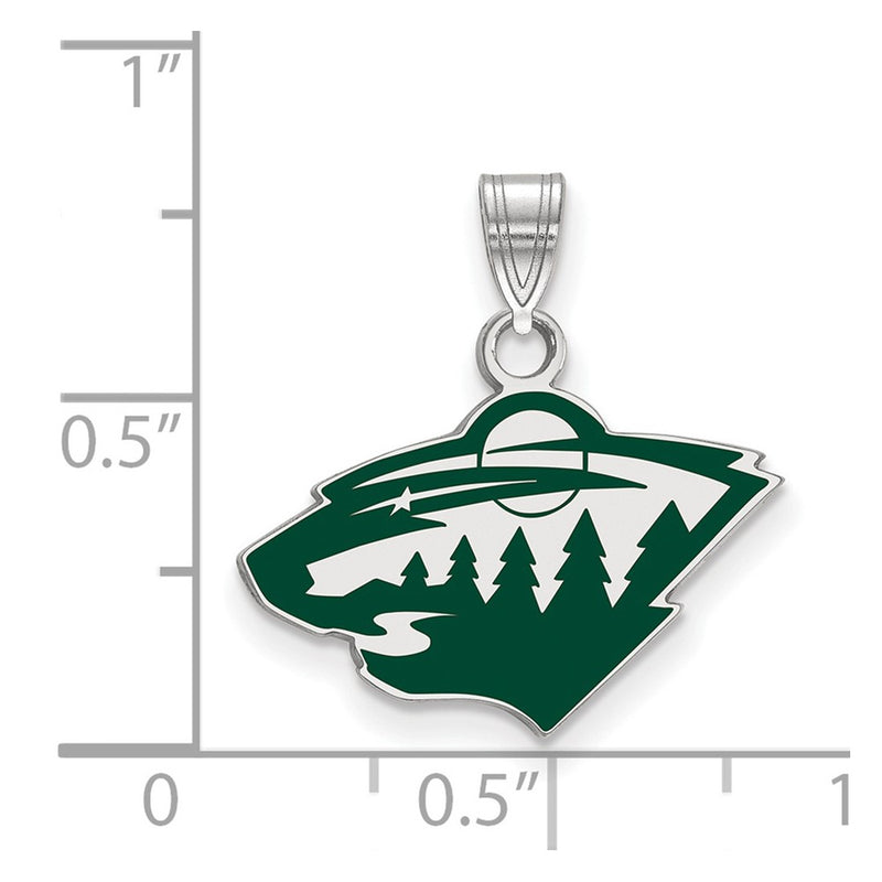 Sterling Silver Rhodium Plated Nhl Logoart Minnesota Wild Small Enameled Pendant