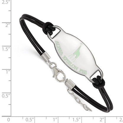 Sterling Silver Rhodium Plated Logoart Alpha Epsilon Phi Sorority Symbol Color Enamel Leather 7 Inch Bracelet With Extender