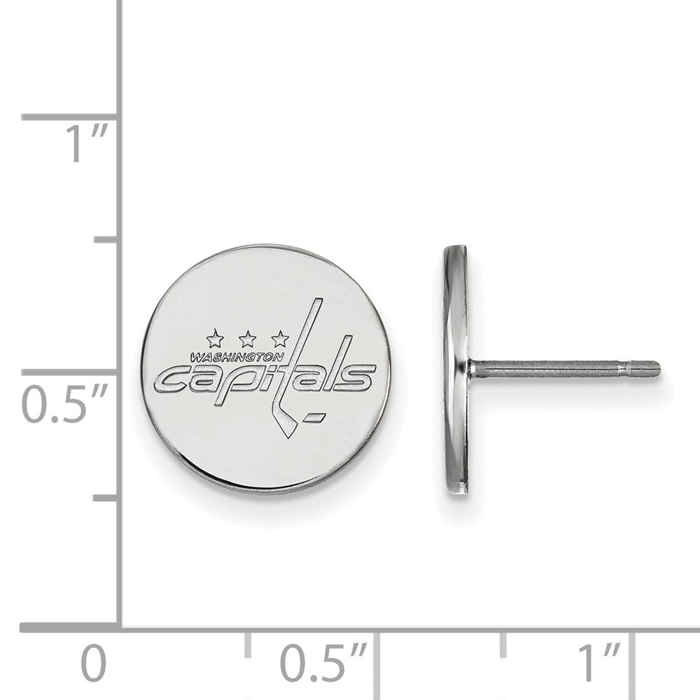 Sterling Silver Rhodium Plated Nhl Logoart Washington Capitals Small Disc Post Earrings