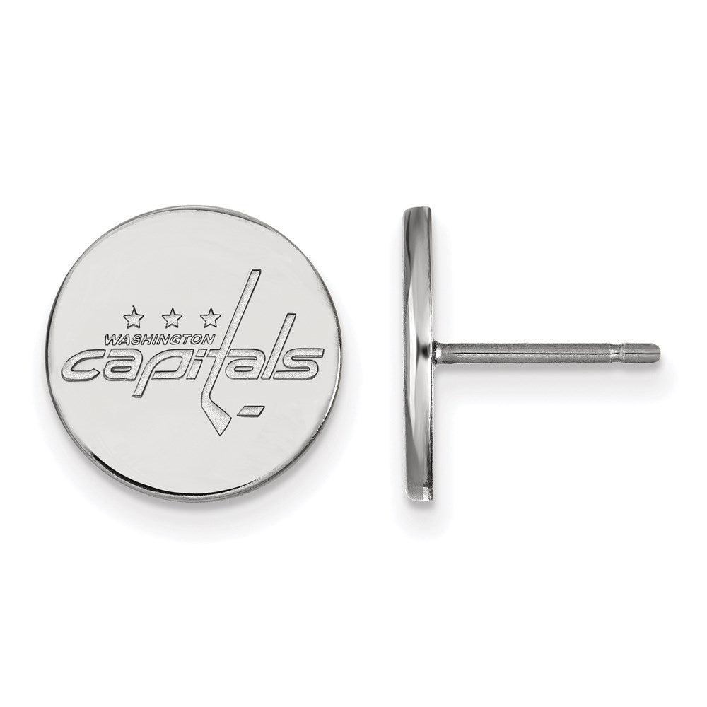 Sterling Silver Rhodium Plated Nhl Logoart Washington Capitals Small Disc Post Earrings