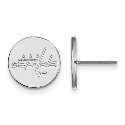 Sterling Silver Rhodium Plated Nhl Logoart Washington Capitals Small Disc Post Earrings