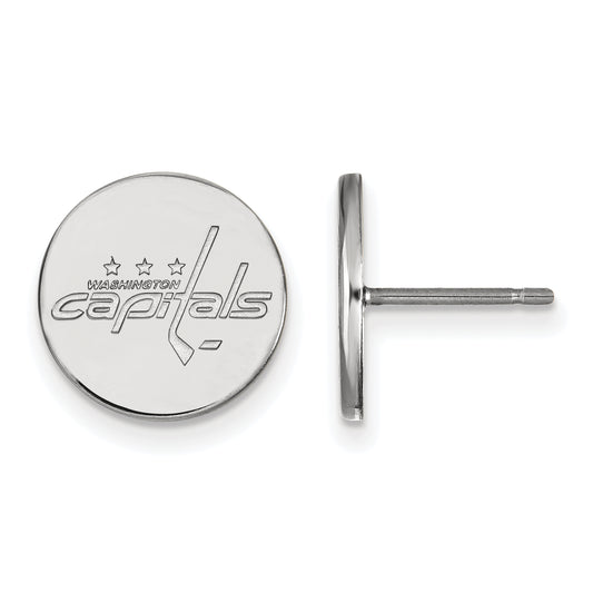 Sterling Silver Rhodium Plated Nhl Logoart Washington Capitals Small Disc Post Earrings