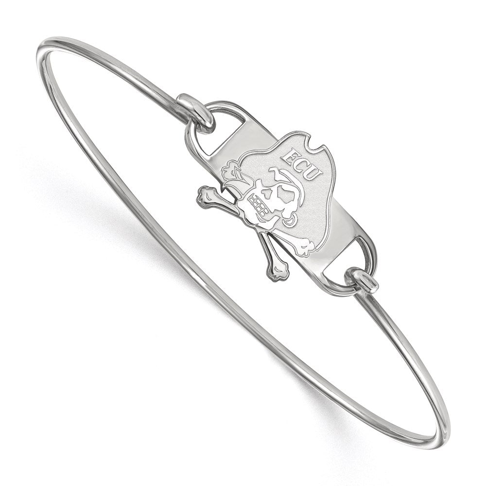 Sterling Silver Rhodium Plated Logoart East Carolina University Pirate Small Center 7 Inch Wire Bangle
